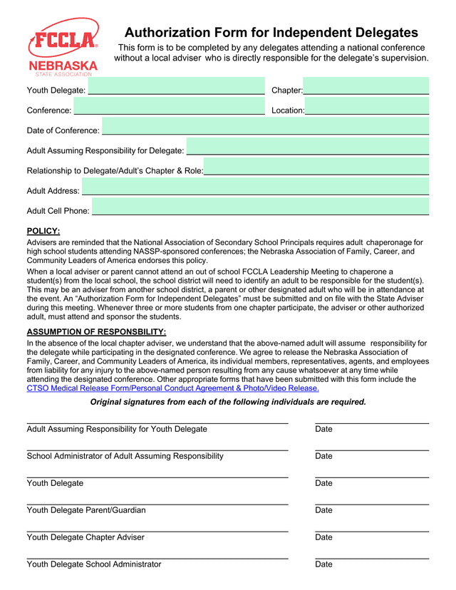 Authorization Form For Independent Delegates screenshot
