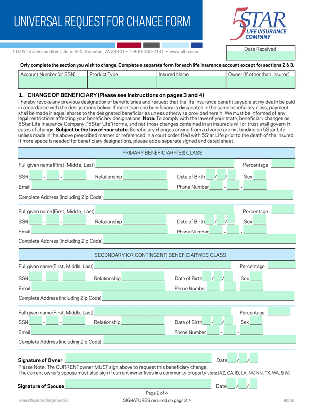 Universal Request For Change Form screenshot