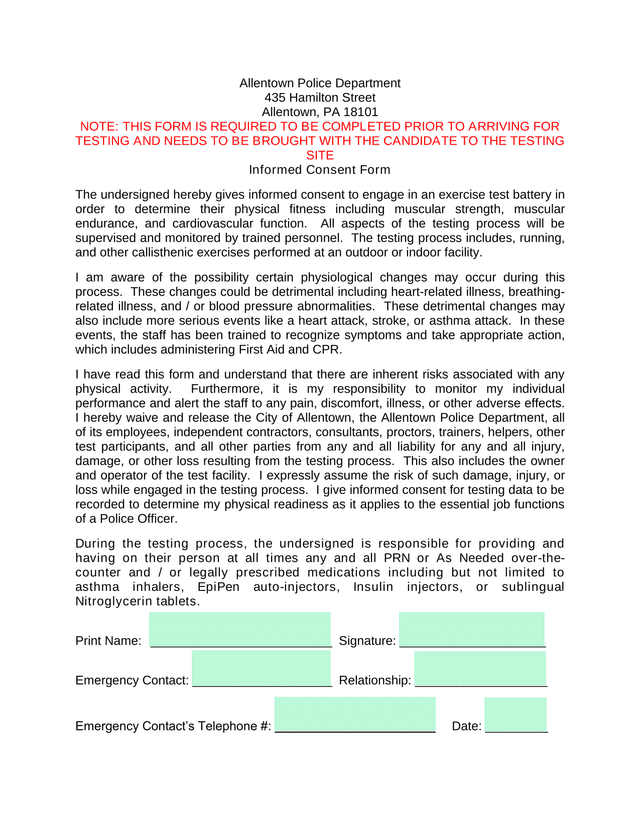 Informed Consent Form screenshot