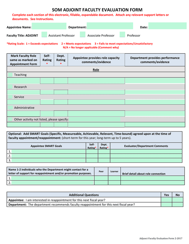 Adjunct Faculty Evaluation Form 2 2017 screenshot