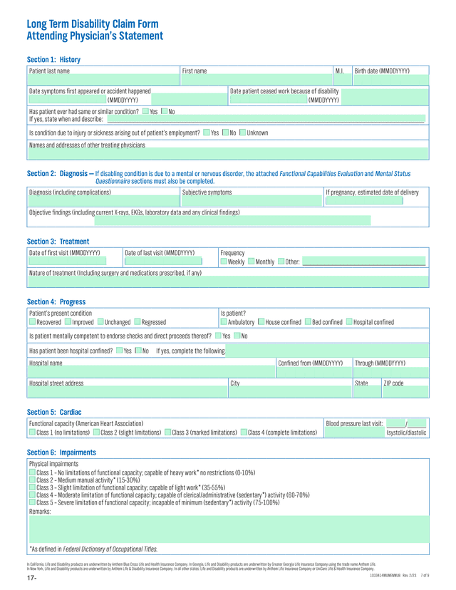 Long Term Disability Claim Form screenshot
