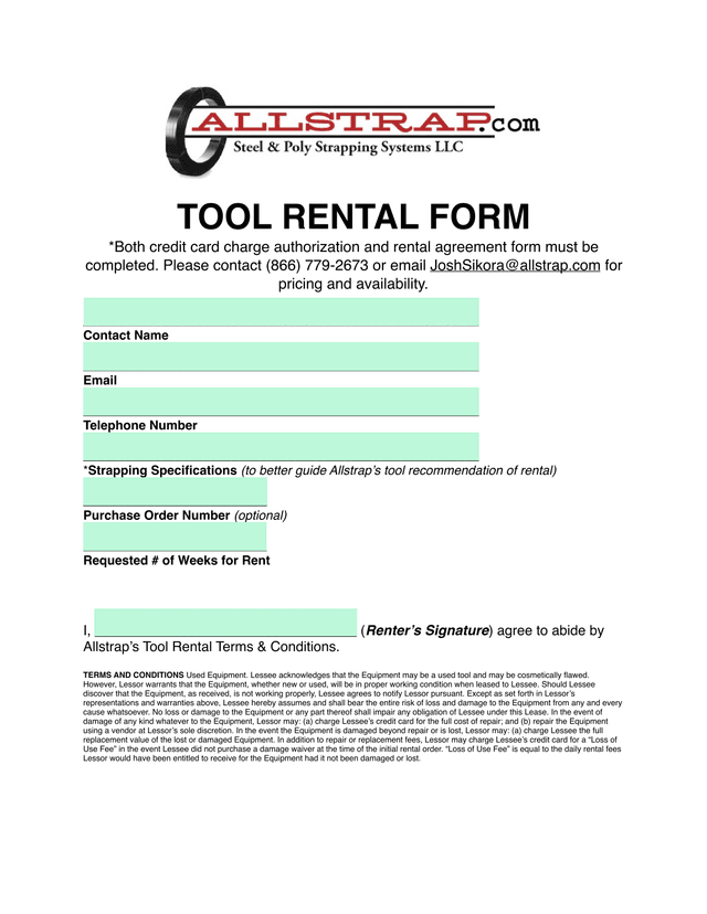 Tool Rental Form screenshot