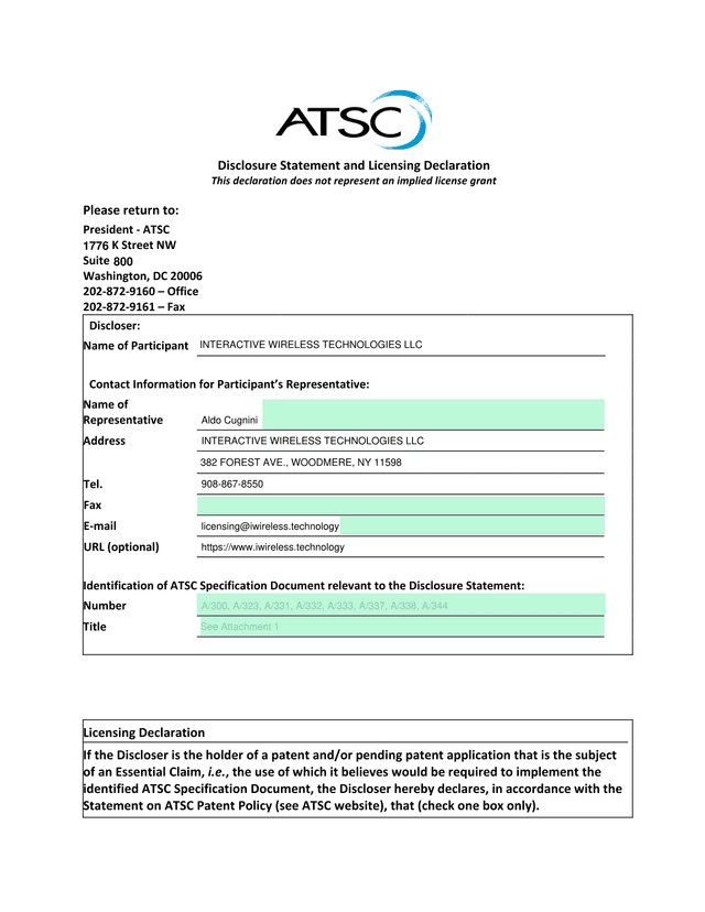 Disclosure Statement And Licensing Declaration screenshot