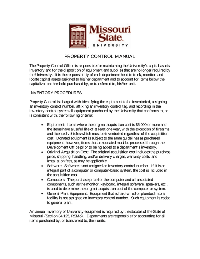 Property Control Manual screenshot