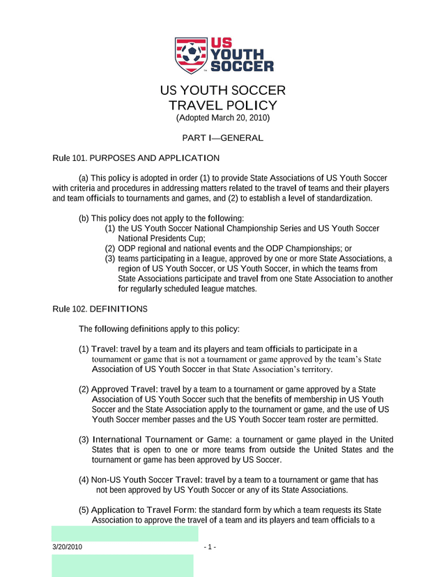 US Youth Soccer Travel Policy screenshot