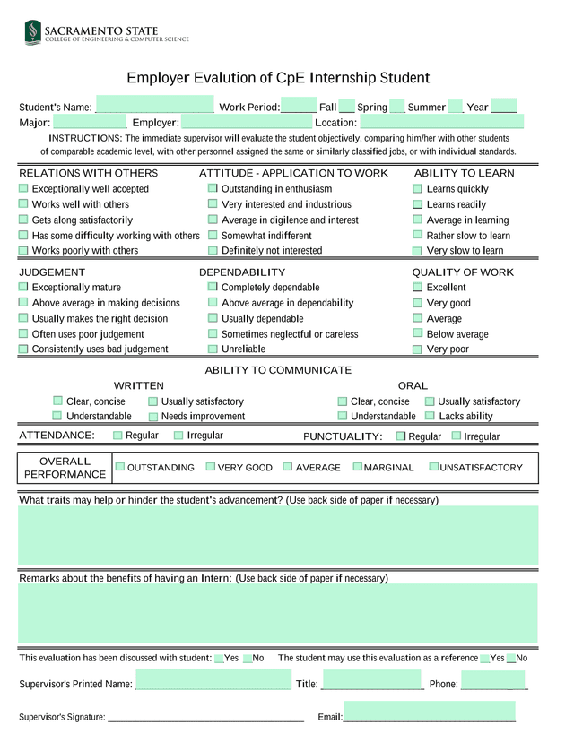 CpE 195 Internship   Student Evaluation Form screenshot