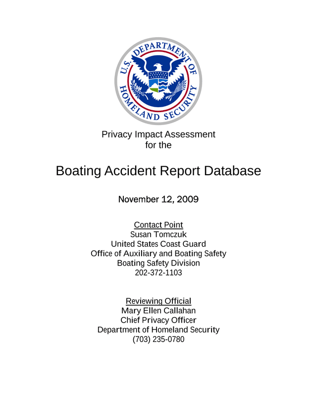 Privacy Impact Assessment For The Boating Accident Report Database screenshot
