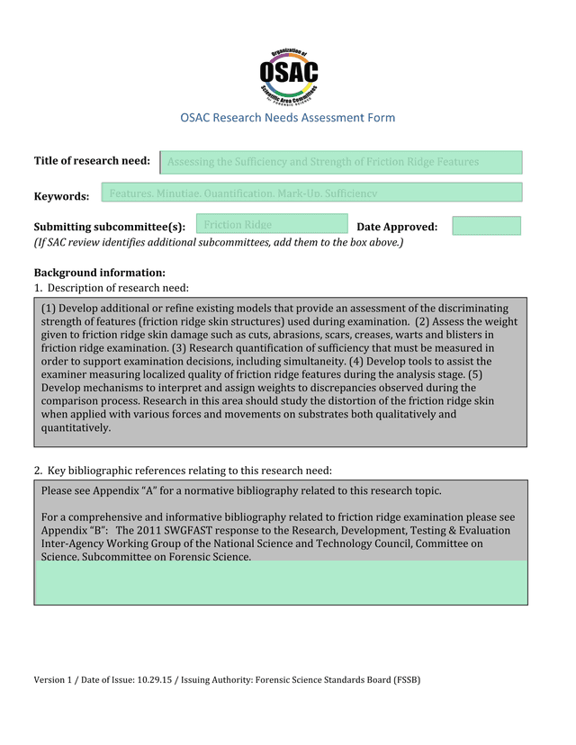 OSAC Research Needs Assessment Form screenshot