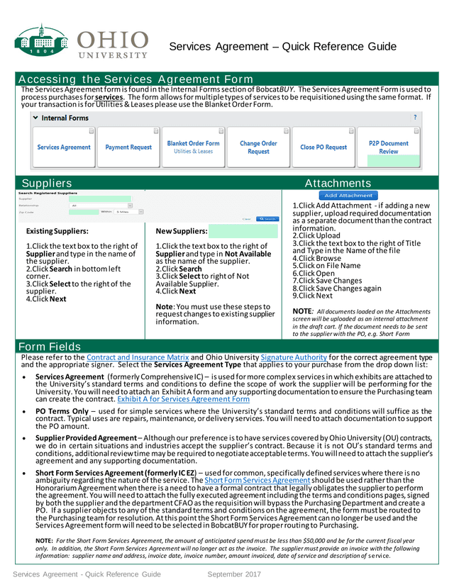Services Agreement   Quick Reference Guide screenshot