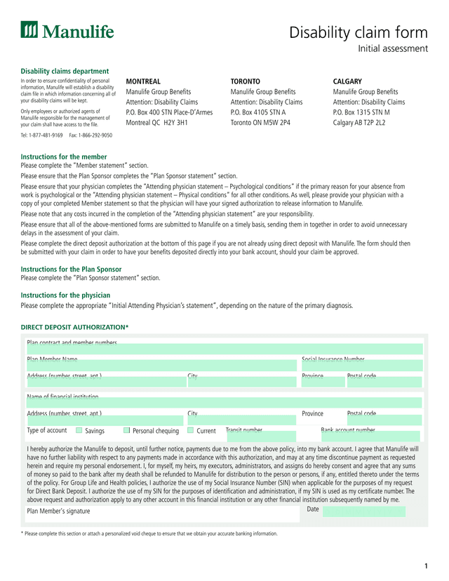 Disability Claim Form screenshot