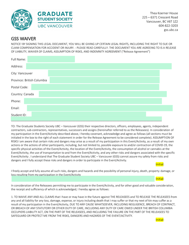 GSS Waiver screenshot
