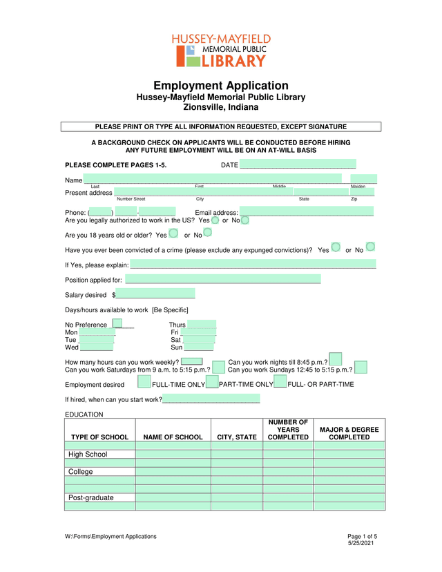 Employment Application screenshot