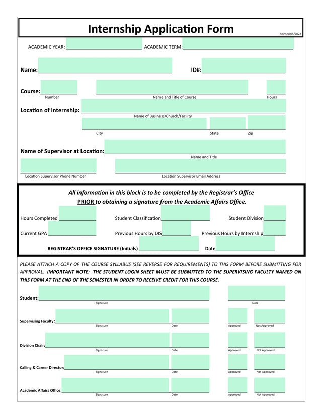 Internship Application Form screenshot