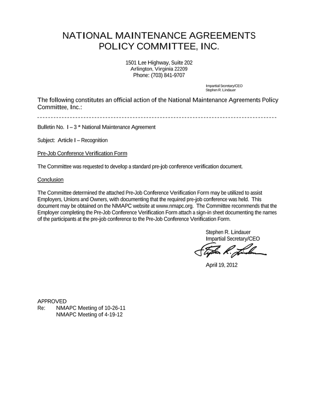 Pre Job Conference Verification Form screenshot