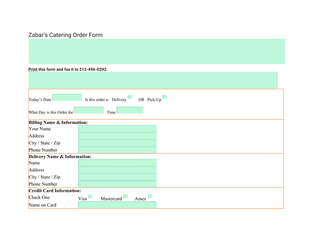 ZabarS Catering Order Form screenshot
