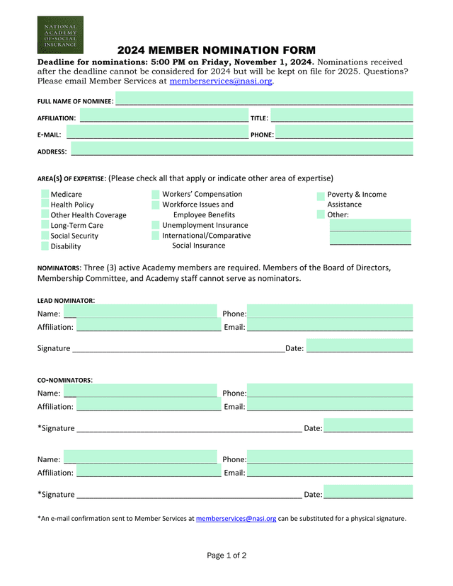 2024 MEMBER NOMINATION FORM screenshot