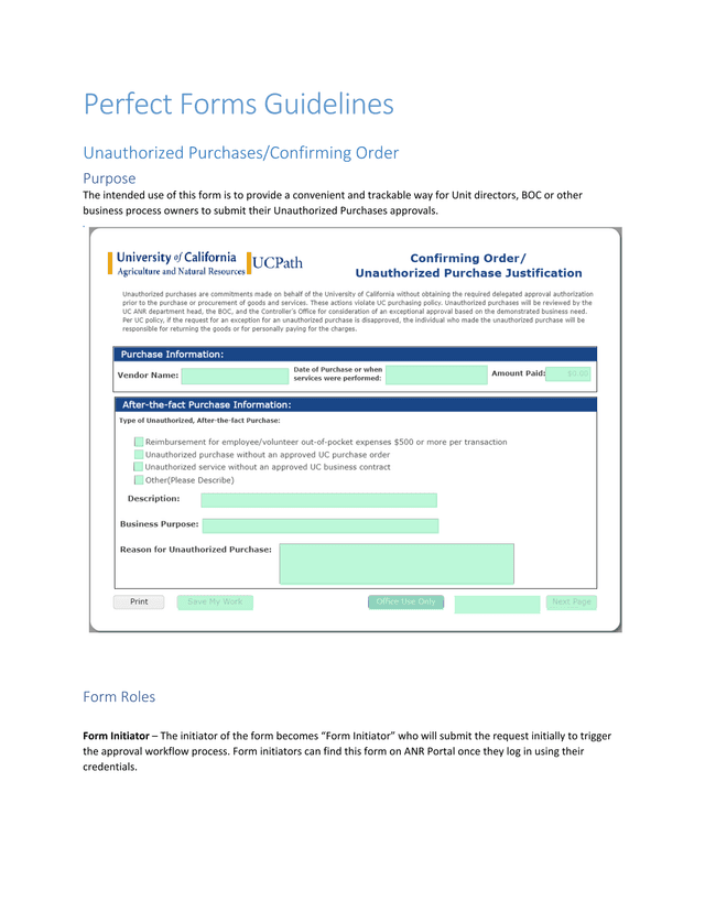 Unauthorized PurchasesConfirming Order Form screenshot