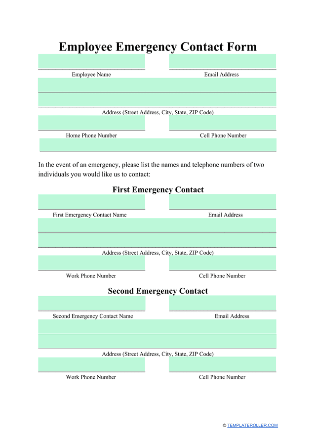 Employee Emergency Contact Form screenshot