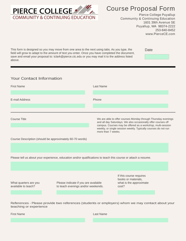 Course Proposal Form screenshot