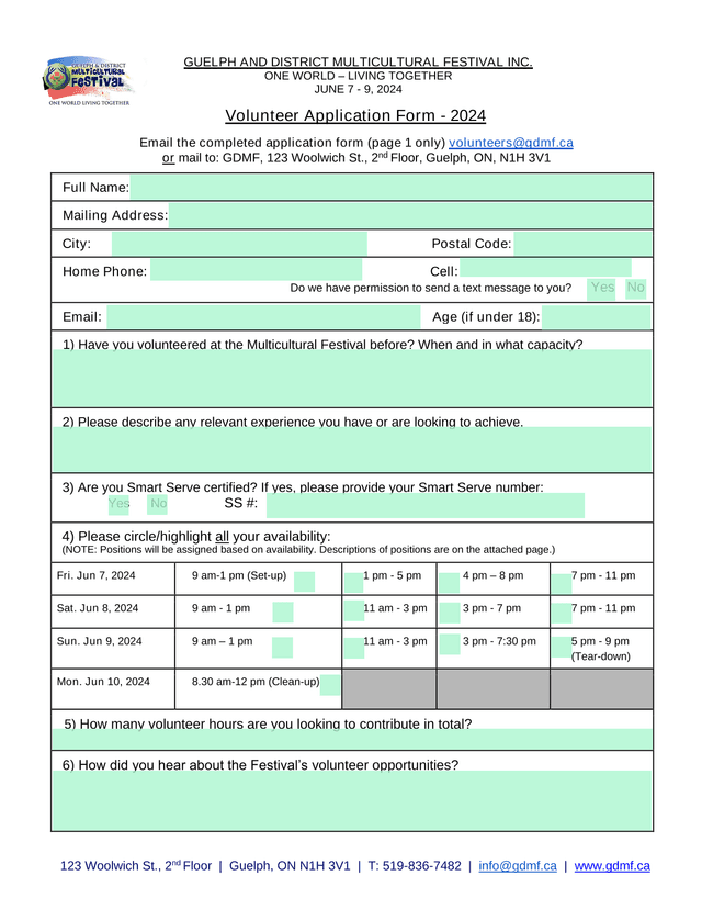 Volunteer Application Form   2024 screenshot