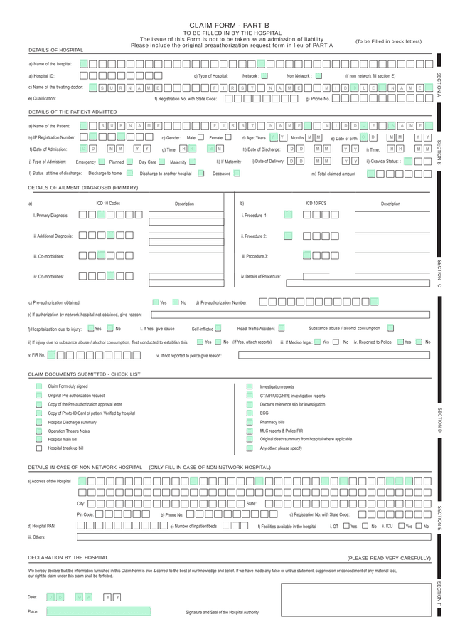 Details Of Hospital Claim Form   Part B screenshot