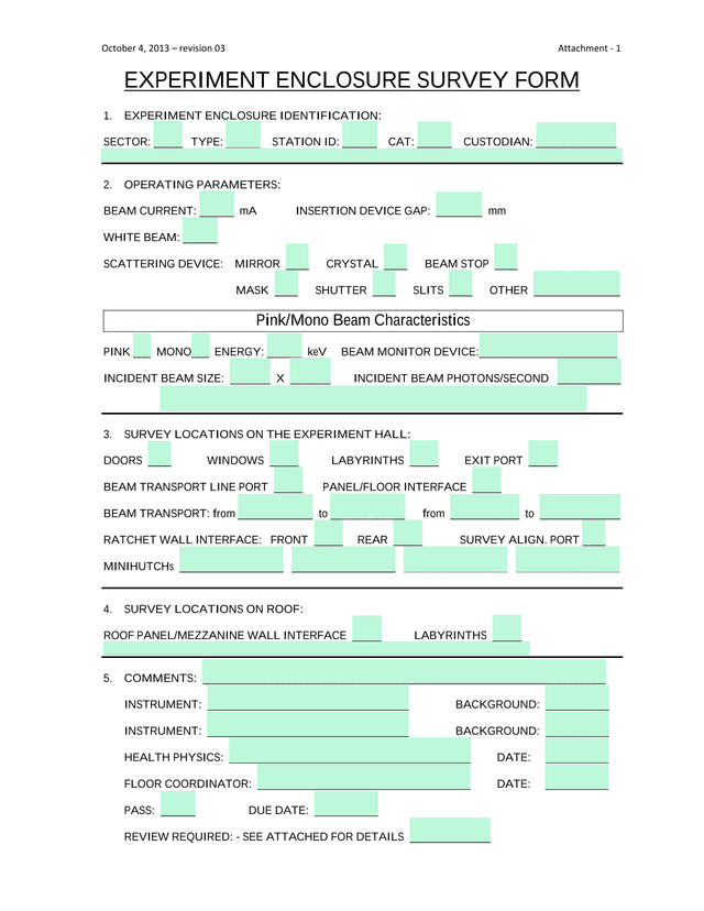 Experiment Enclosure Survey Form screenshot