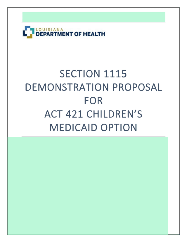 Section 1115 Demonstration Proposal For Act 421 ChildrenS Medicaid Option screenshot