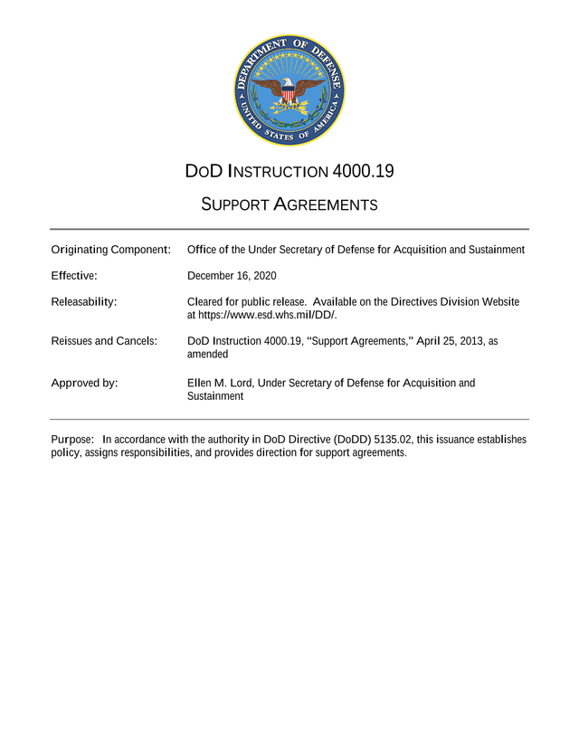 DOD INSTRUCTION 4000.19 SUPPORT AGREEMENTS screenshot