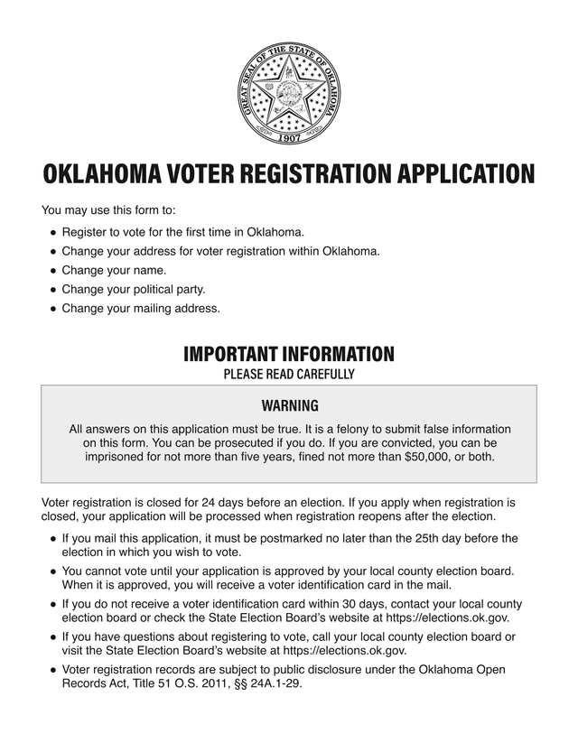 Oklahoma Voter Registration Application screenshot