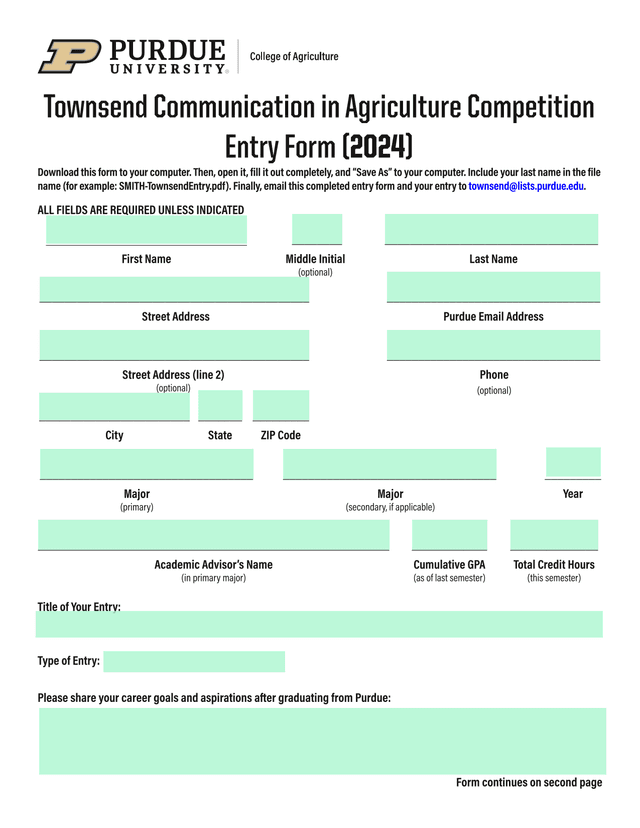 Townsend Communication In Agriculture Competition Entry Form (2024) screenshot