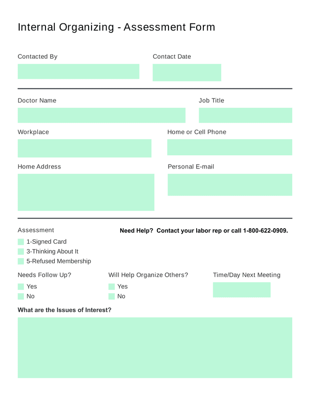 Internal Organizing   Assessment Form screenshot