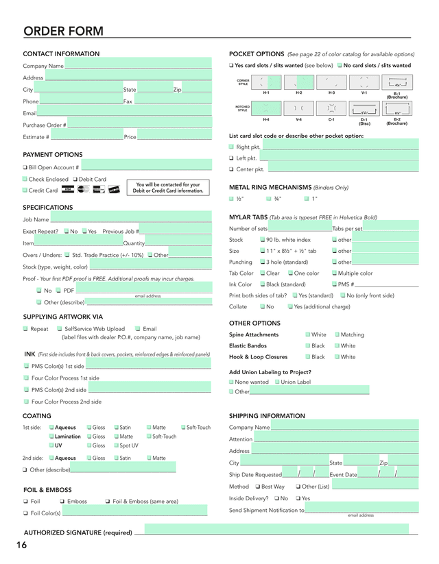 Artwork Supply And Printing Order Form screenshot