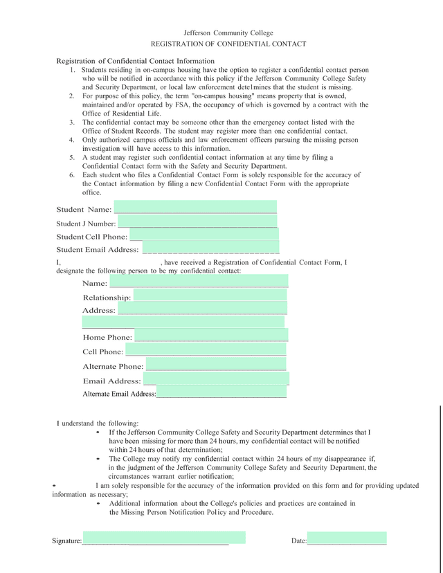 Registration Of Confidential Contact screenshot
