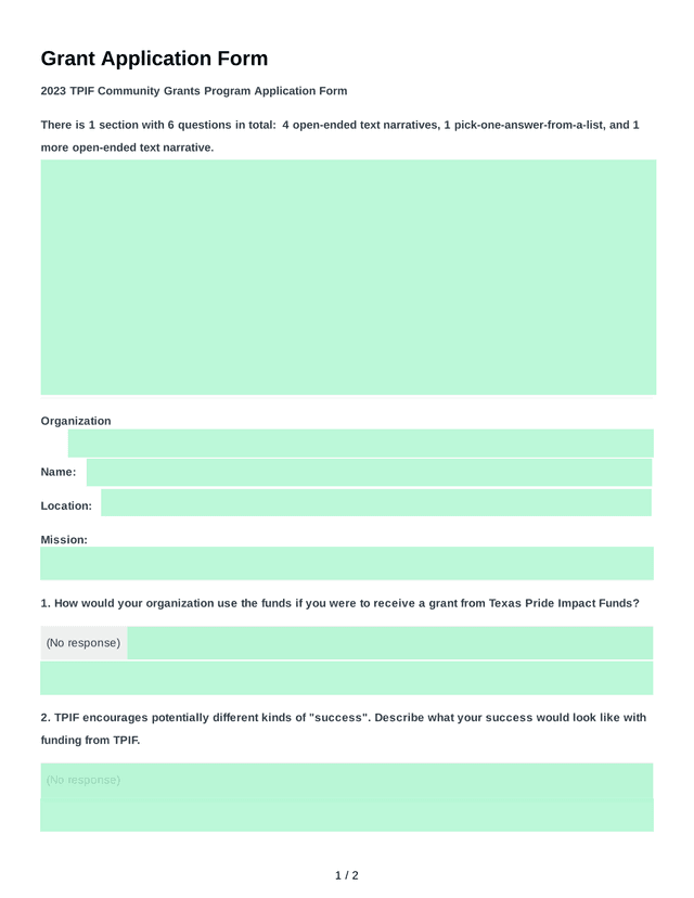 Grant Application Form screenshot