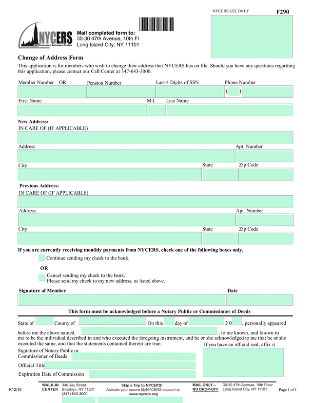 Change Of Address Form screenshot