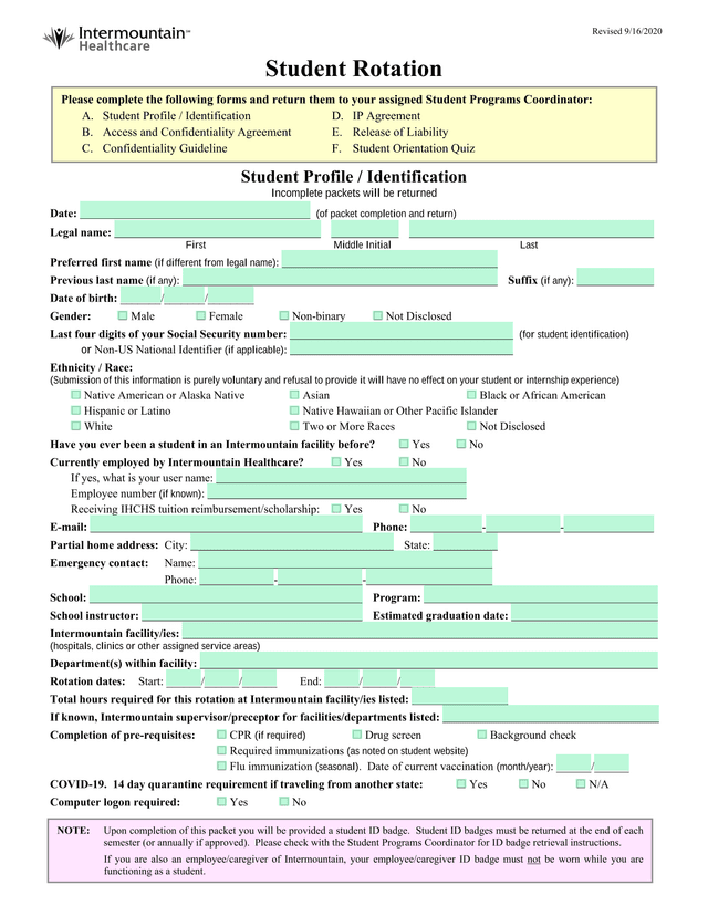 Student Profile  Identification screenshot