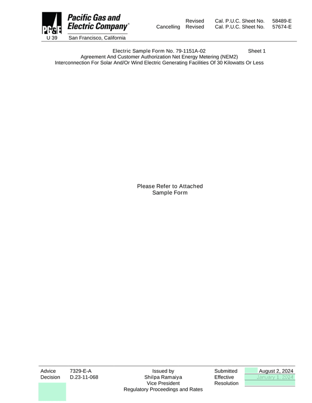 Agreement And Customer Authorization Net Energy Metering (NEM2) screenshot