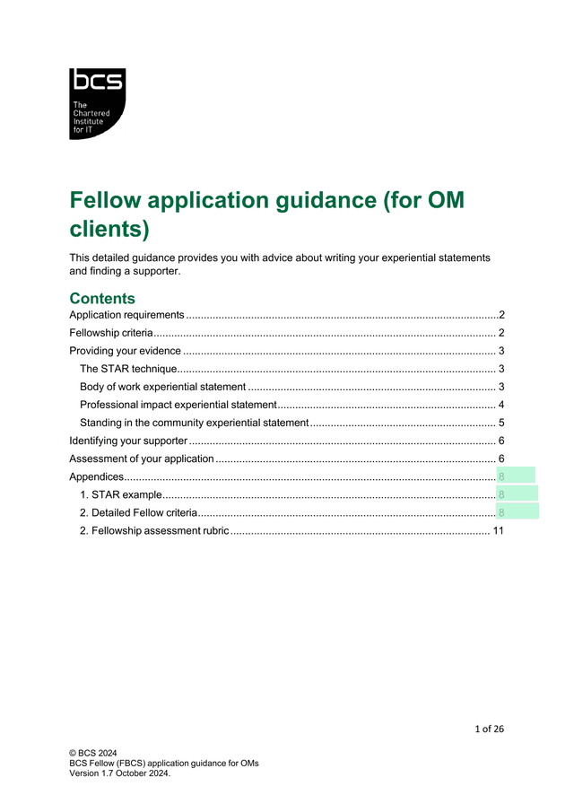 BCS Fellow (FBCS) Application Guidance For OMs screenshot