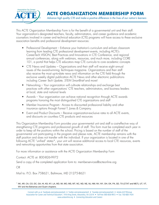 ACTE Organization Membership Form screenshot