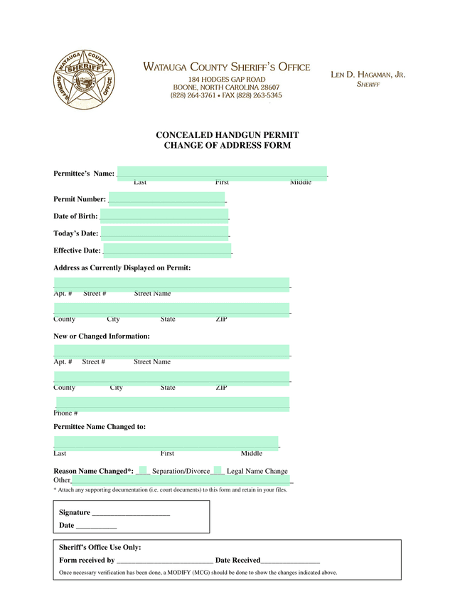 Concealed Handgun Permit Change Of Address Form screenshot