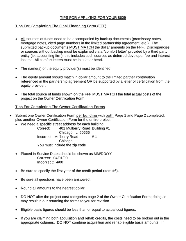 TIPS FOR APPLYING FOR YOUR 8609 screenshot