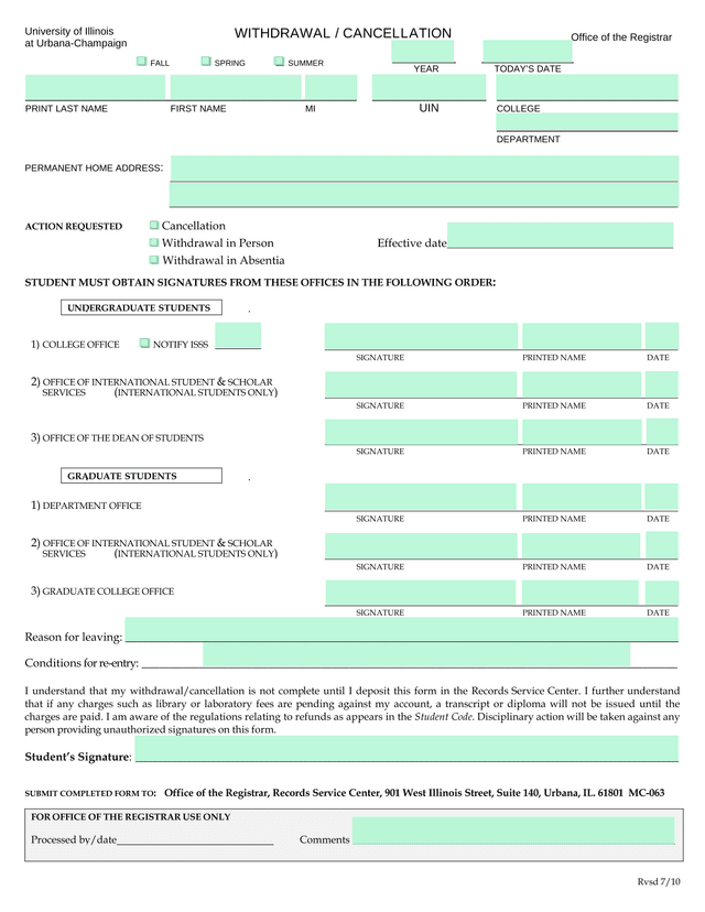 University Of Illinois At Urbana Champaign Withdrawal  Cancellation Form screenshot