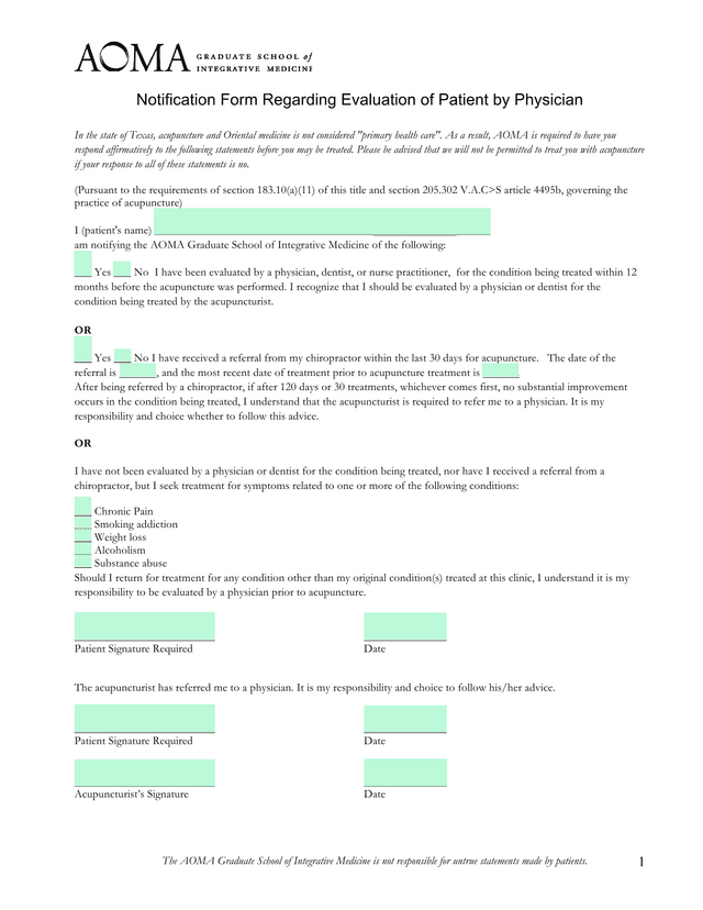 Notification Form Regarding Evaluation Of Patient By Physician screenshot