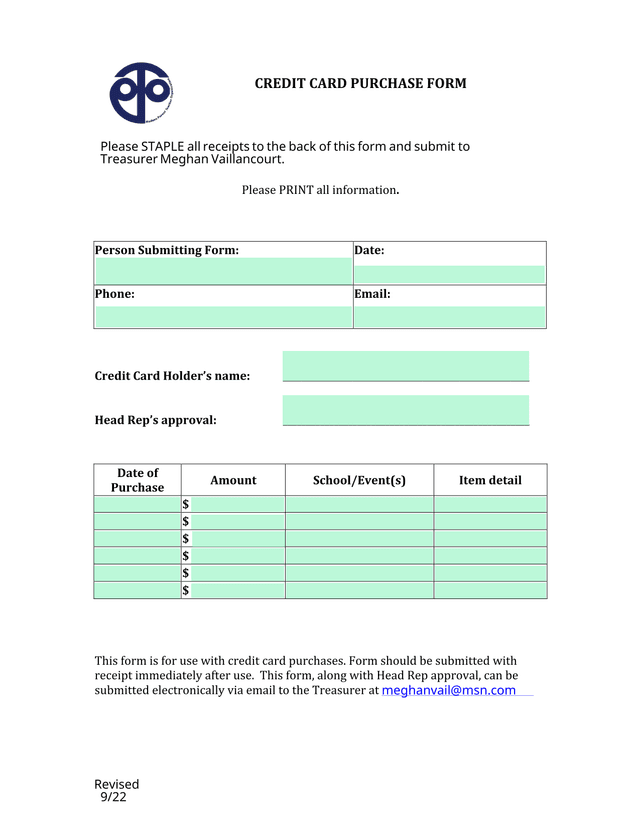 Credit Card Purchase Form screenshot
