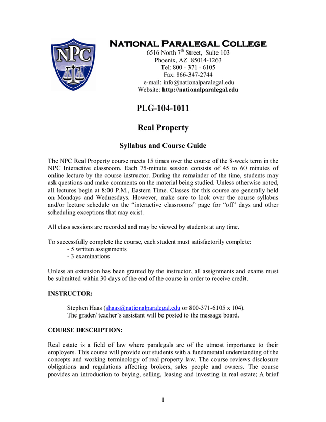 Real Property Syllabus And Course Guide screenshot