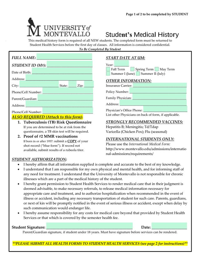 StudentS Medical History screenshot