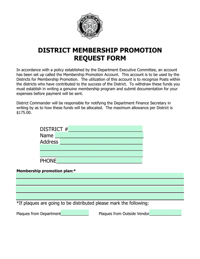 District Membership Promotion Request Form screenshot