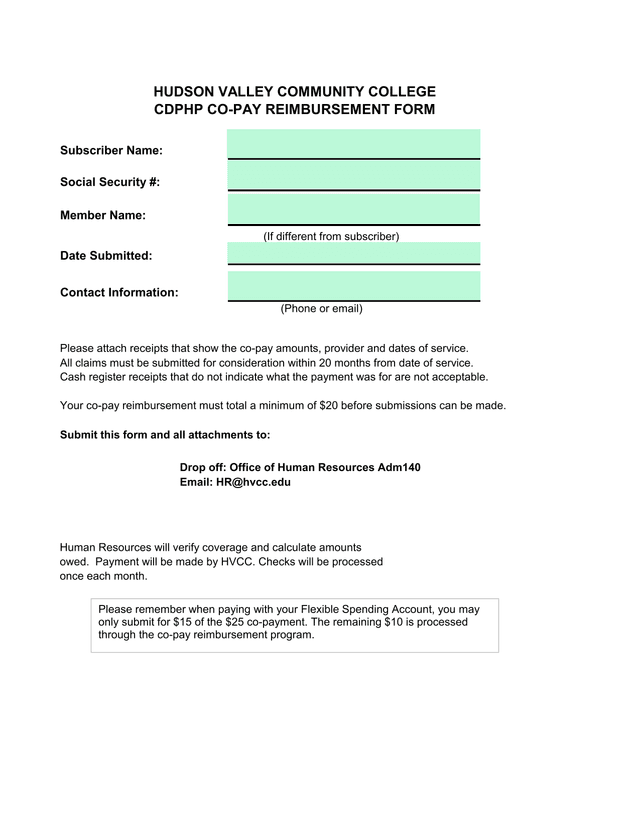 CDPHP Co Pay Reimbursement Form screenshot