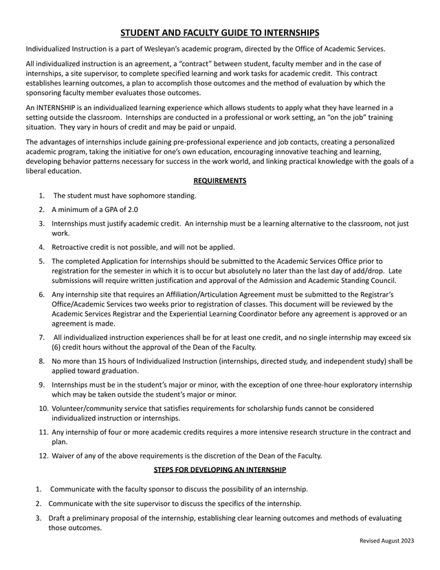 STUDENT AND FACULTY GUIDE TO INTERNSHIPS screenshot
