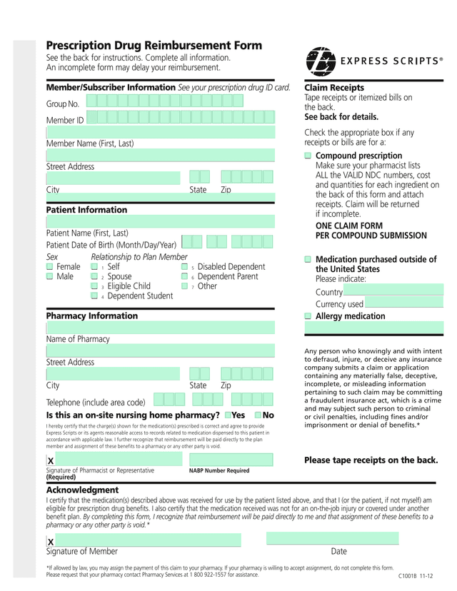 Prescription Drug Reimbursement Form screenshot